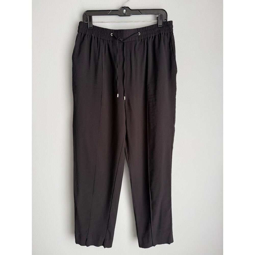 Ophelia Roe Black Tapered Pants Size L Rayon Drawstring Minimalist Workwear